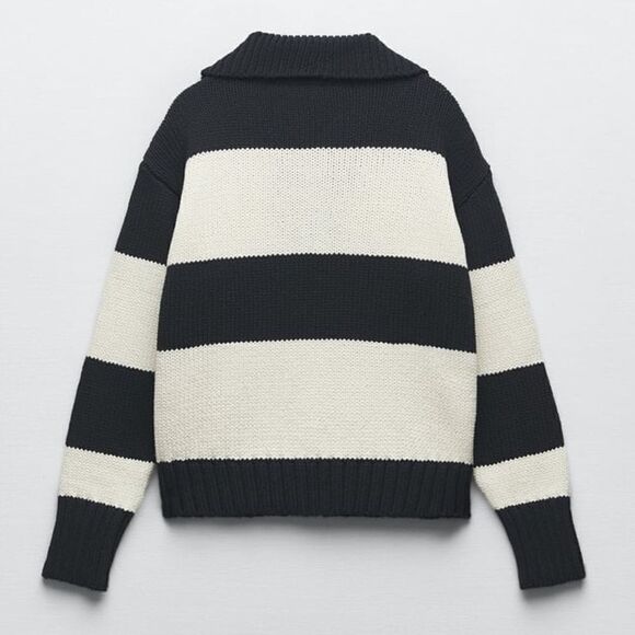 Zara Knit Polo Striped Sweater New - Picture 4 of 10